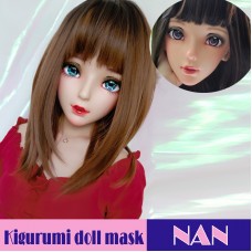 (Nan)Crossdress Sweet Girl Resin Half Head Female Kigurumi Mask With BJD Eyes Cosplay Anime Doll Mask